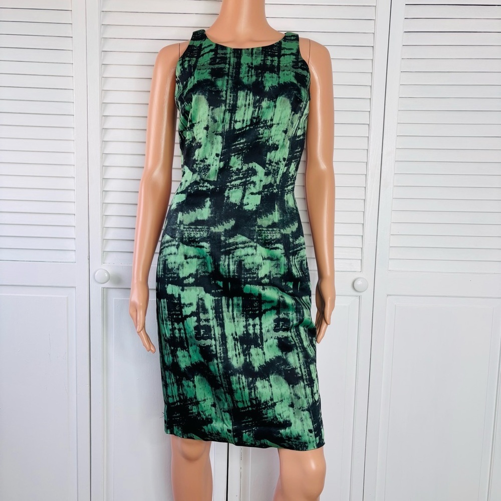 JAY GODFREY Black Green Satin Sleeveless Dress Size 6